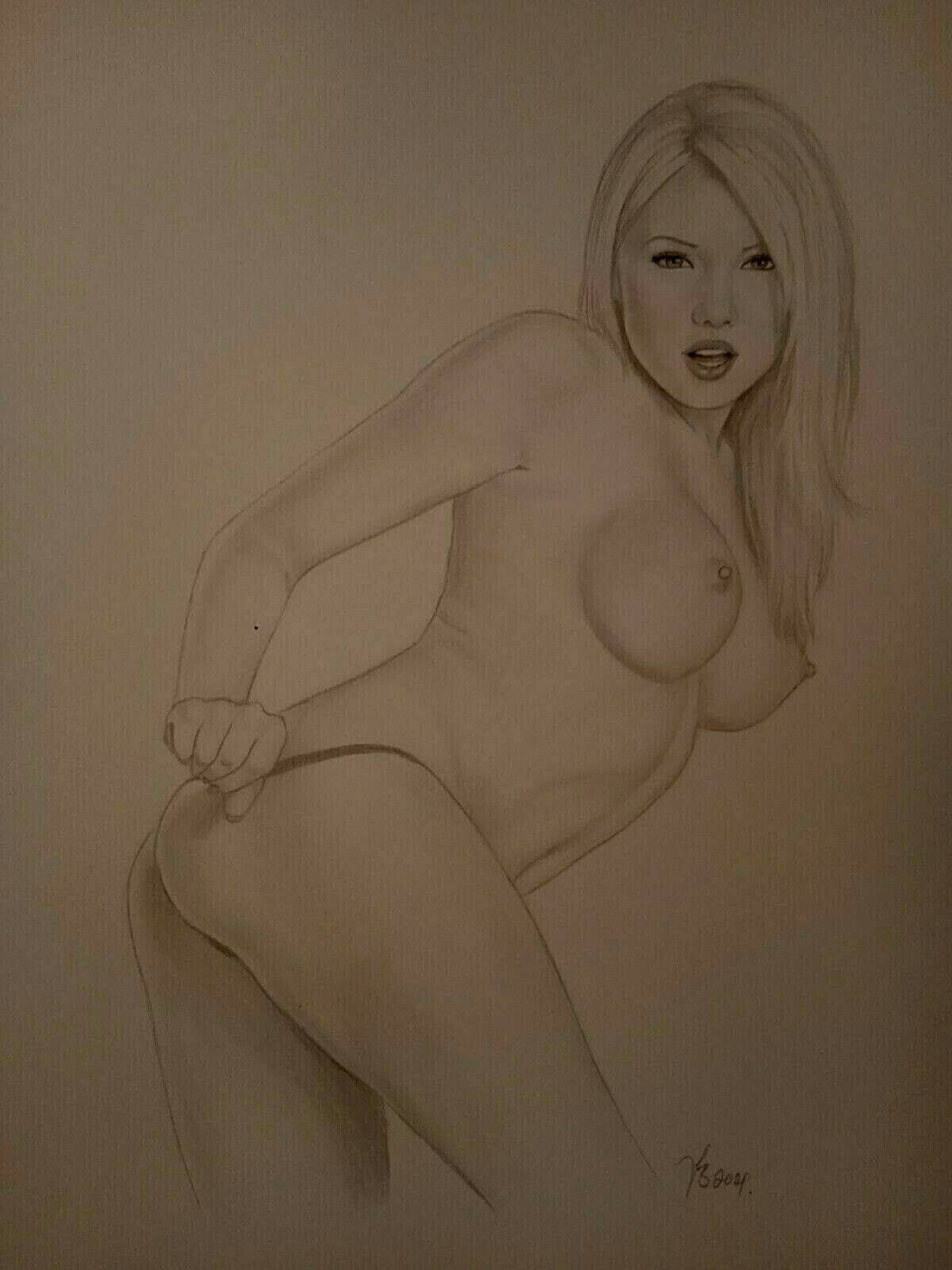 Original Nude Female Drawing Fine Art Naked Woman Girl